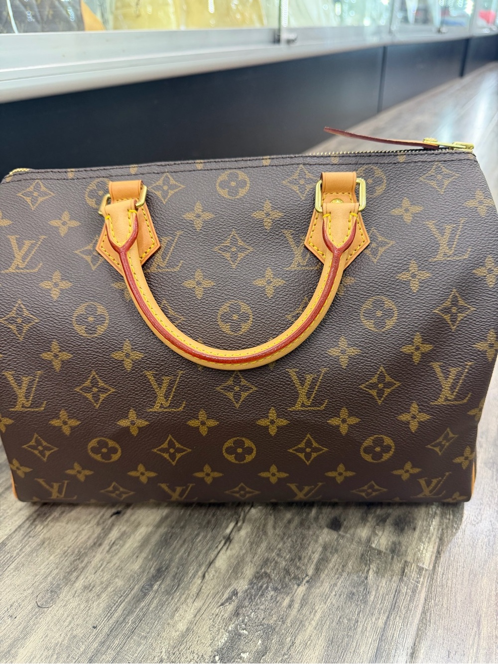 Louis Vuitton Brown Monogram Canvas Satchel with Tan Trim